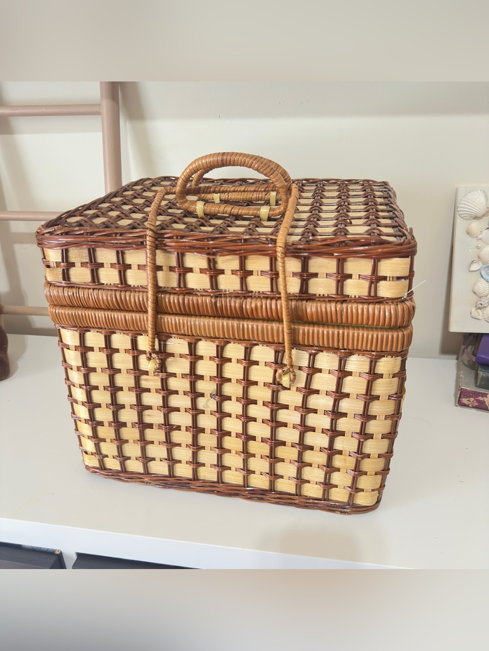 Woven Picnic Basket with Carry Handle - Brown & Natural full set